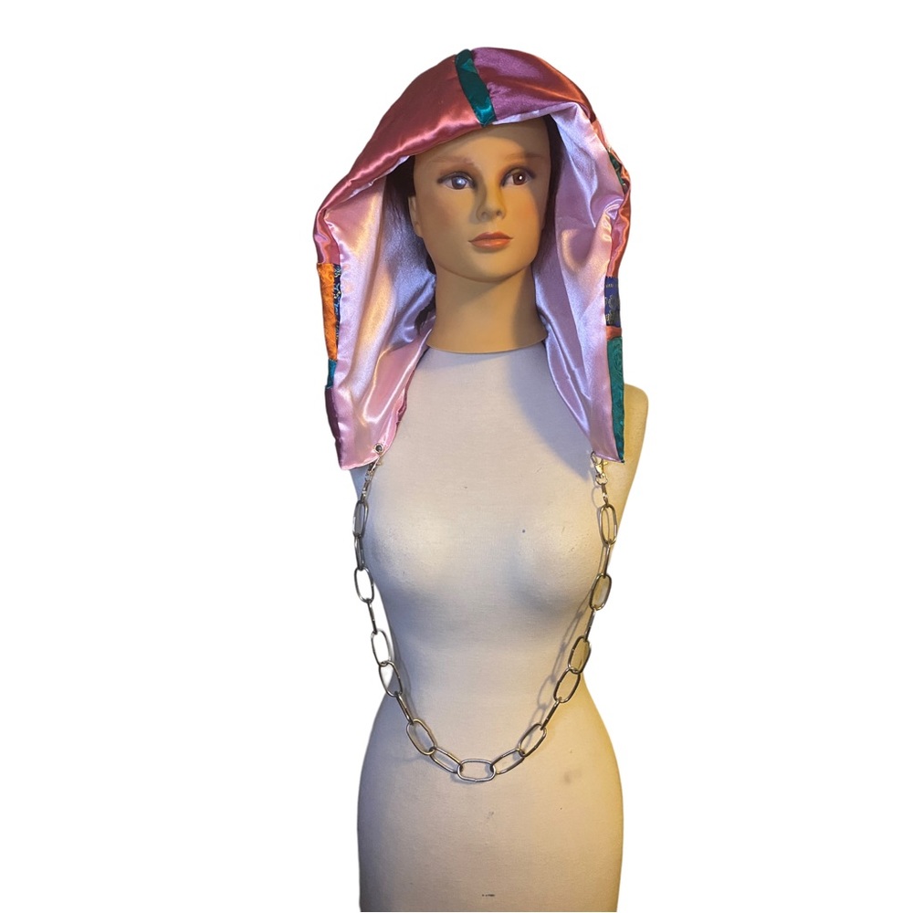 Handmade Patchwork Rave Festival Hood With Chain